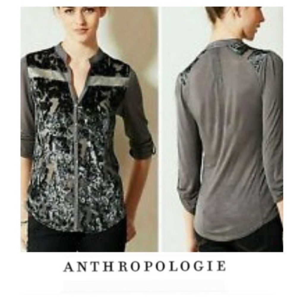 Anthropologie Tiny Broadleaf Forest Velvet Top Size MED